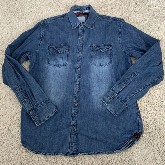 PD&C Paper Denim Cloth Shirt Mens Small Denim Long Sleeve Button Up Blue Jean - Picture 6 of 6